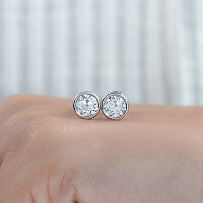 Old European Round Diamond Bezel Set Stud Earrings Earrings