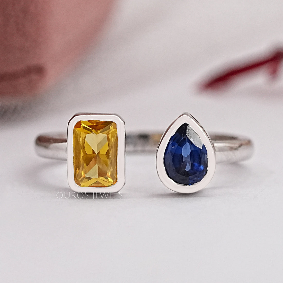 Bezel Set Open Cuff Gemstone Ring Rings