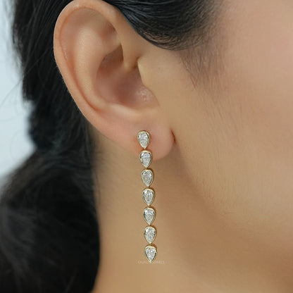 Pear Diamond Bezel Set Dangle Earrings Earrings