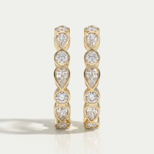 Pear And Round Diamond Bezel Set C Hoop Earrings Earring