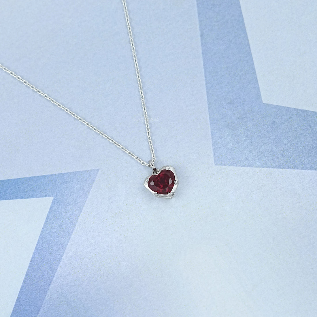 Pigeon Blood Heart Gemstone Bezel Set Pendant Necklaces