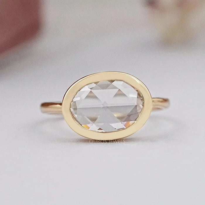 East West Rose Cut Oval Lab Diamond Bezel Solitaire Ring Rings