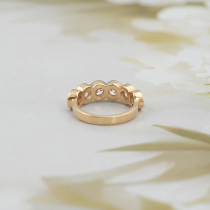 Six Stone Old European Round Diamond Bezel Set Wedding Band Ring