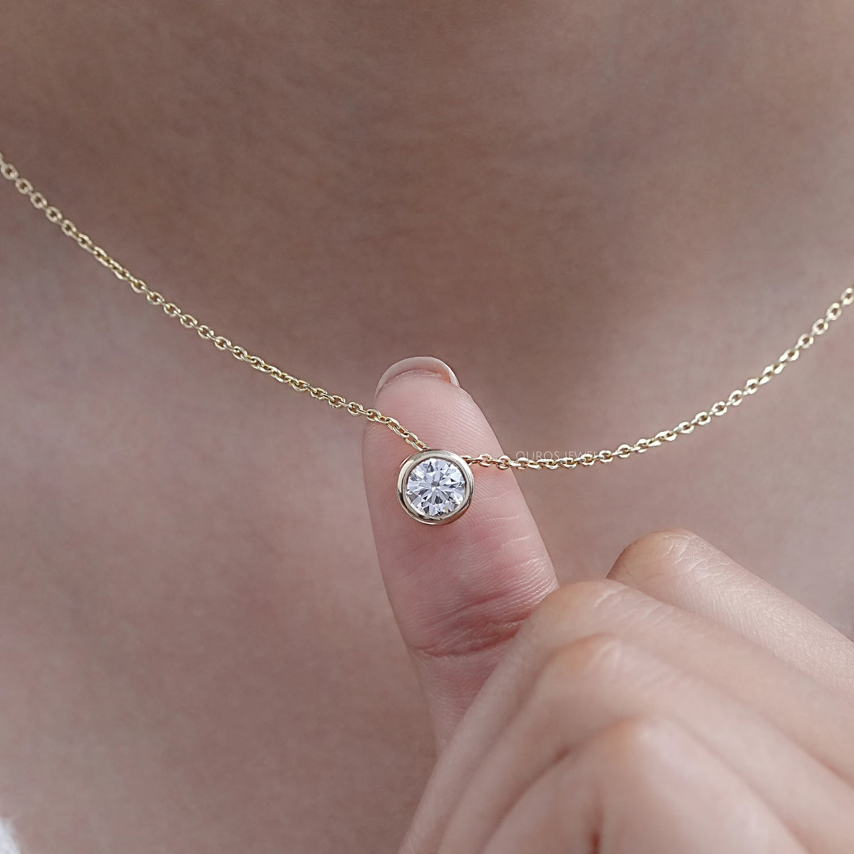 Bezel-Set Round Diamond Solitaire Pendant Necklaces