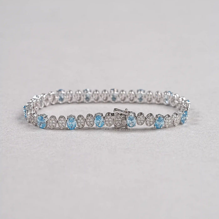 Alternating Blue Oval & Round Diamond Tennis Bracelet Bracelet