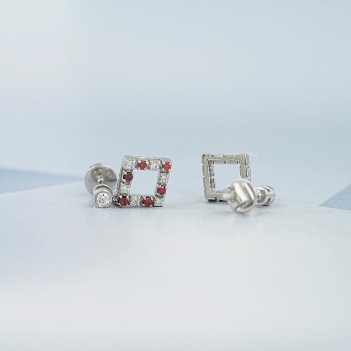 Bezel Set Round Ruby Gemstone Accent Drop Earrings Earring