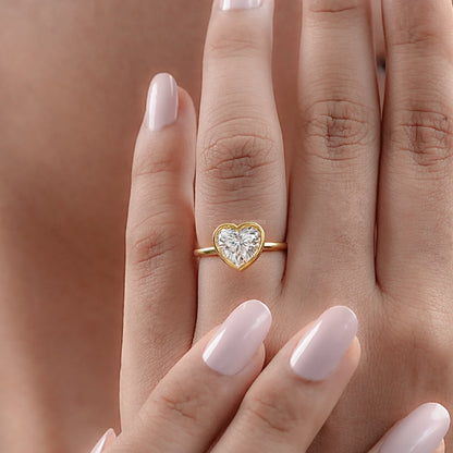 Heart Diamond Bezel Set Soliatire Engagement Ring Rings