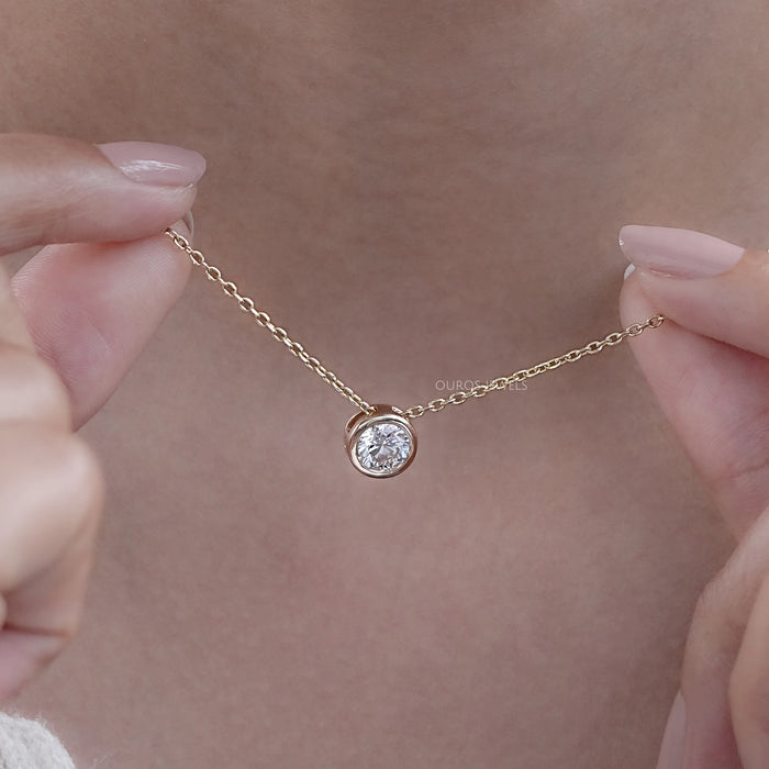 Bezel-Set Round Diamond Solitaire Pendant Necklaces