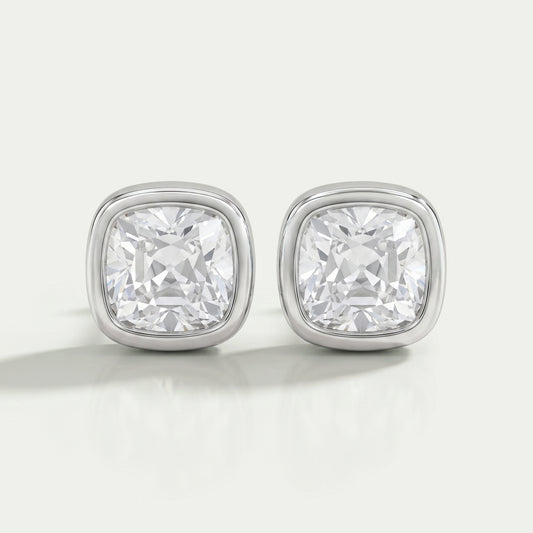 Square Old Mine Cushion Diamond Bezel Stud Earrings Earrings