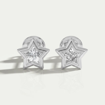 Bezel Set Star Cut Lab Diamond Stud Earring