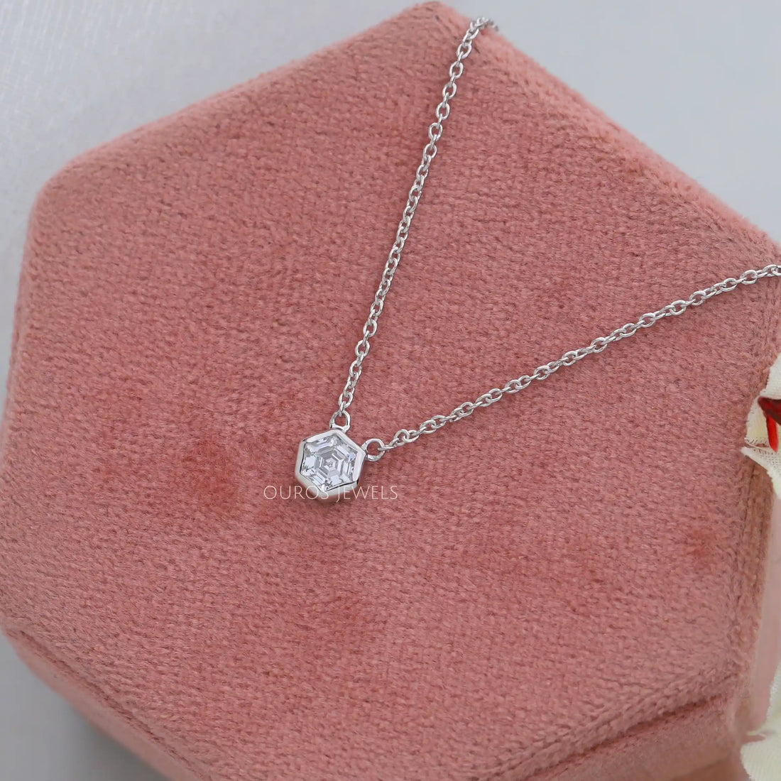 Hexagon Cut Bezel Set Solitaire Pendant Necklaces