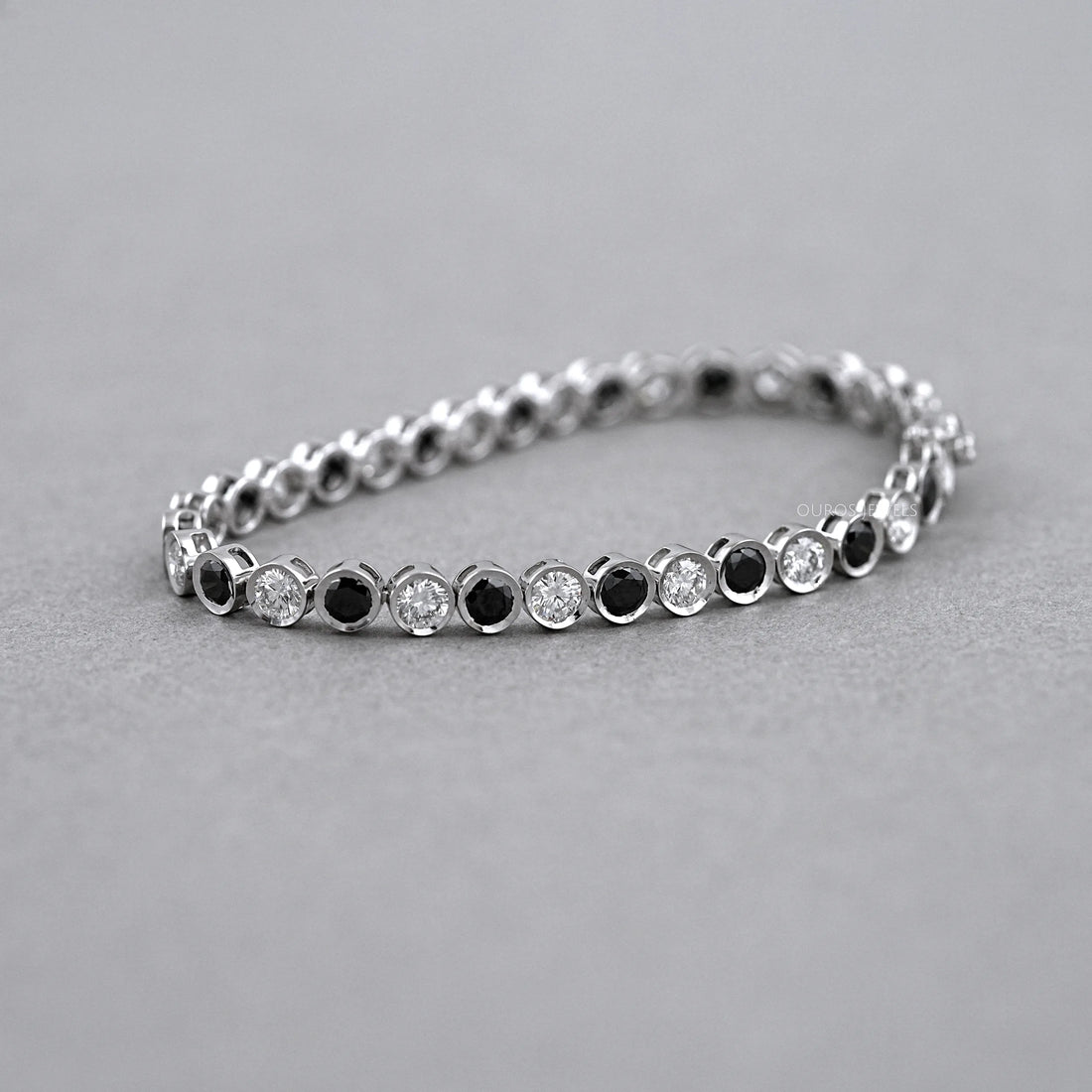 Alternative Bezel Set Round Cut Black Diamond Bracelet Rings
