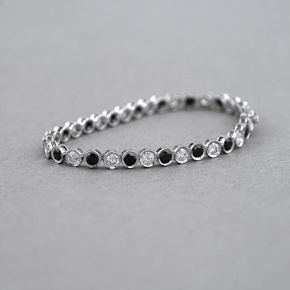 Alternative Bezel Set Round Cut Black Diamond Bracelet Rings