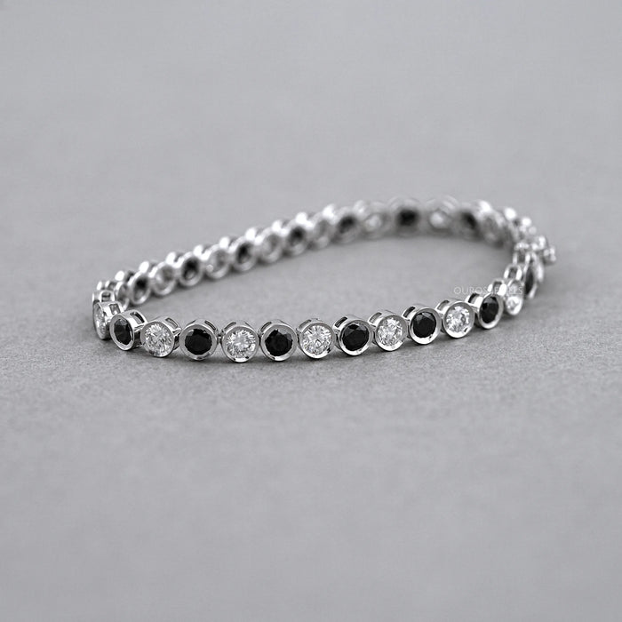 Alternative Bezel Set Round Cut Black Diamond Bracelet Rings