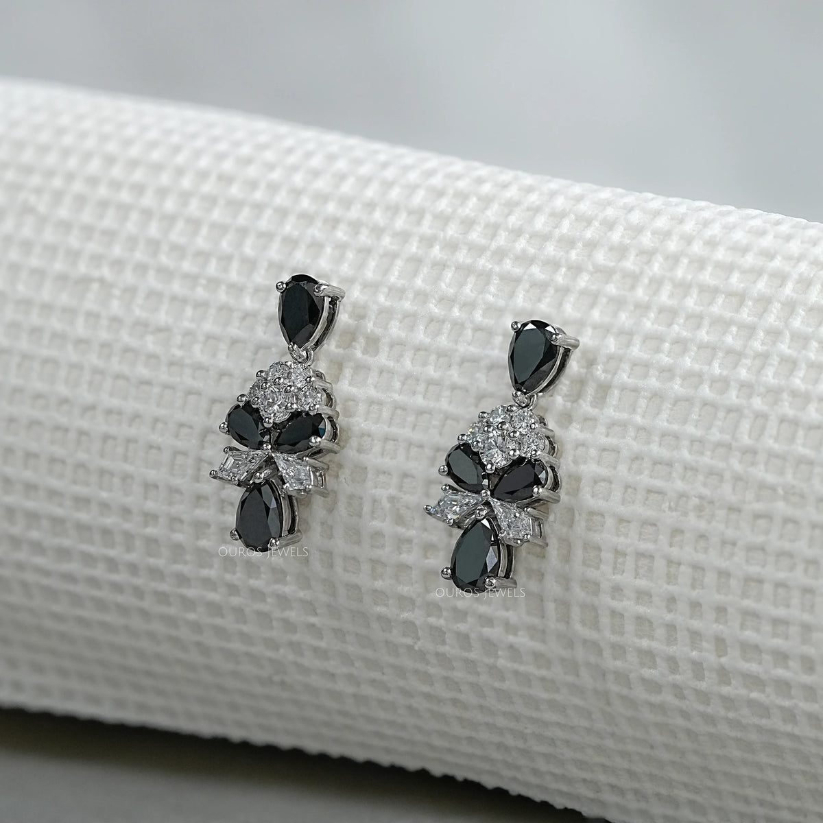 Black Pear Cut Lab Diamond Cluster Drop Dangle Earring Earrings