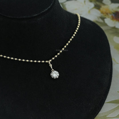 Round Cut Diamond Ball Chain Pendant Necklaces