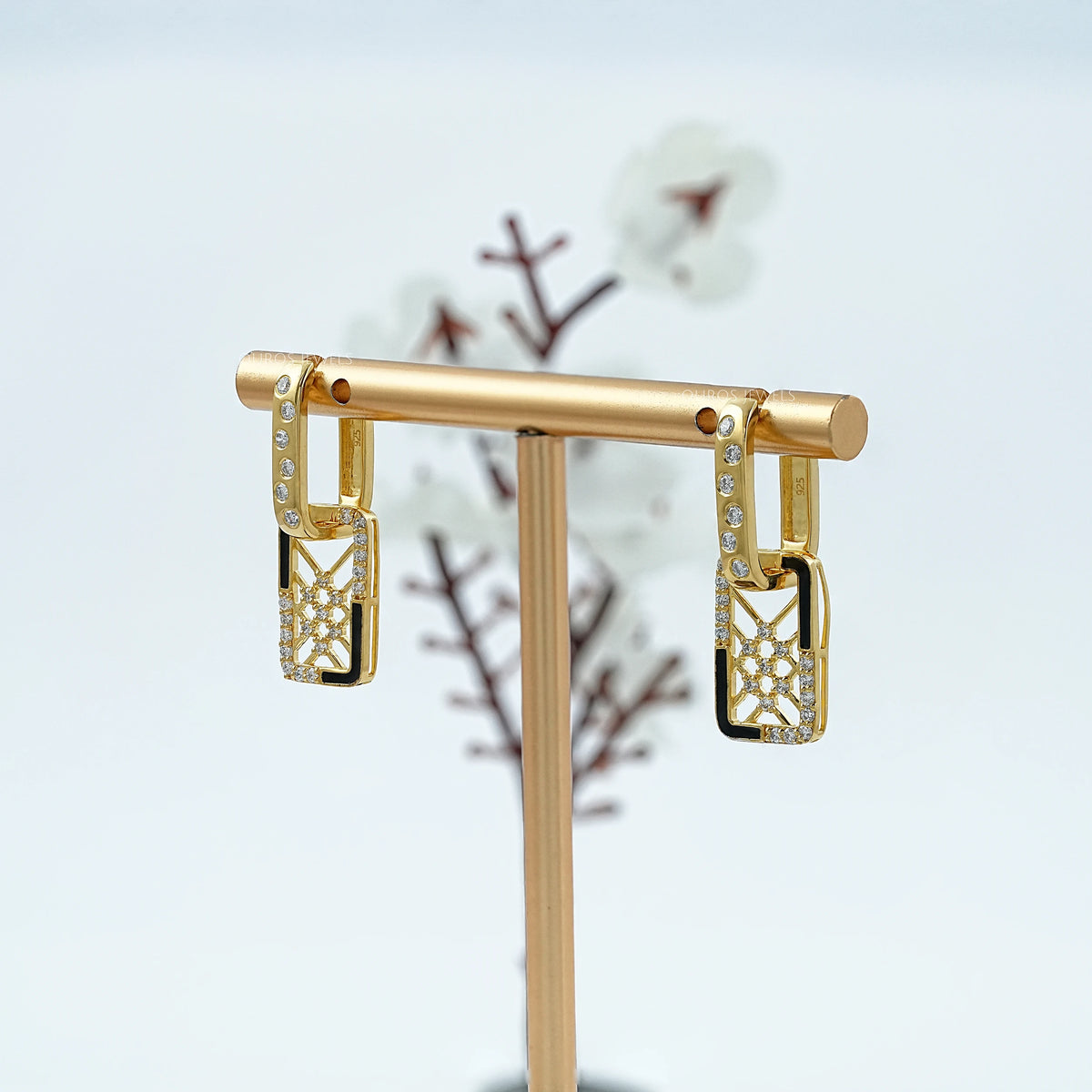Reactangle Shape Round Diamond Dangle Earrings