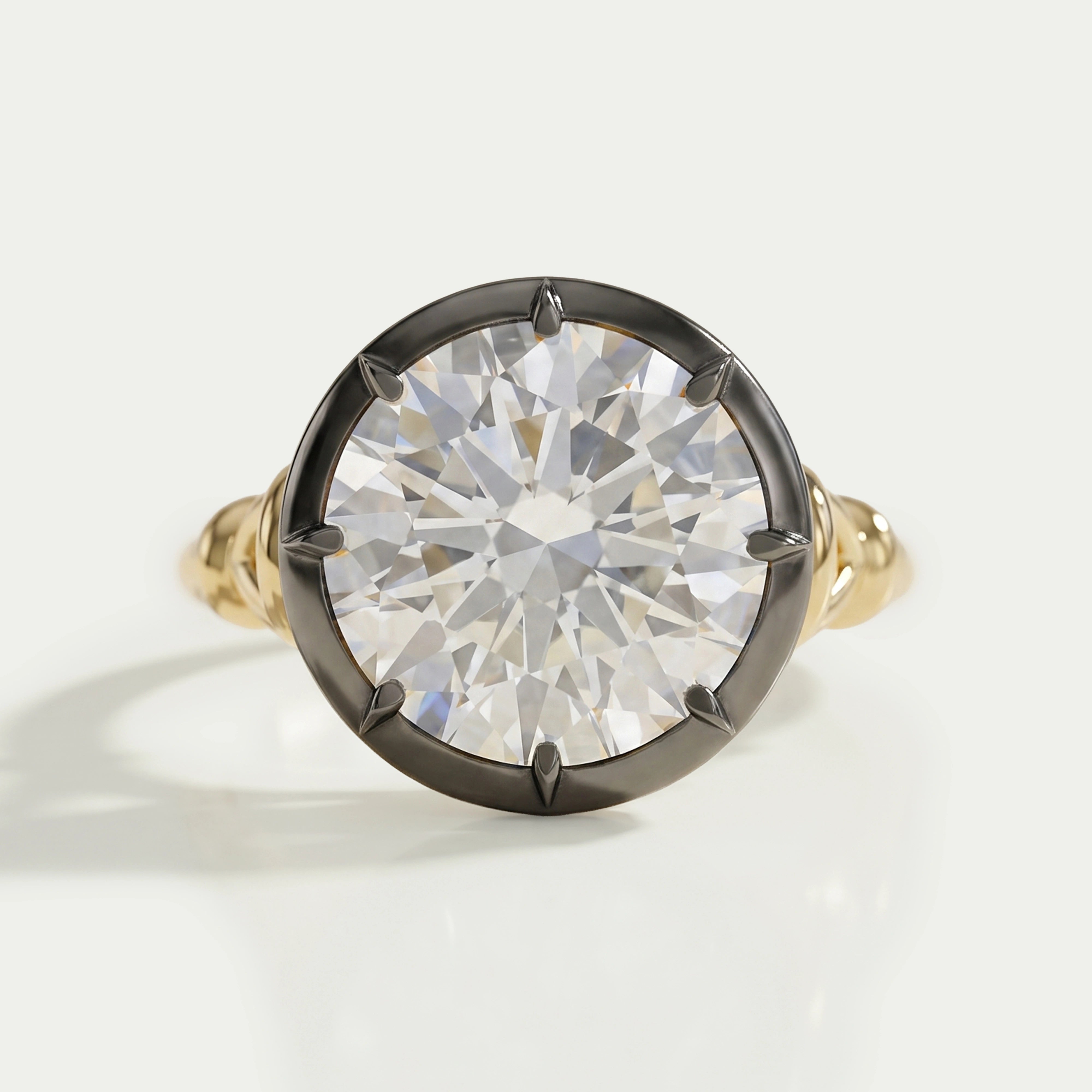 Ouros Jewels Round Diamond Black Enamel Solitaire Ring