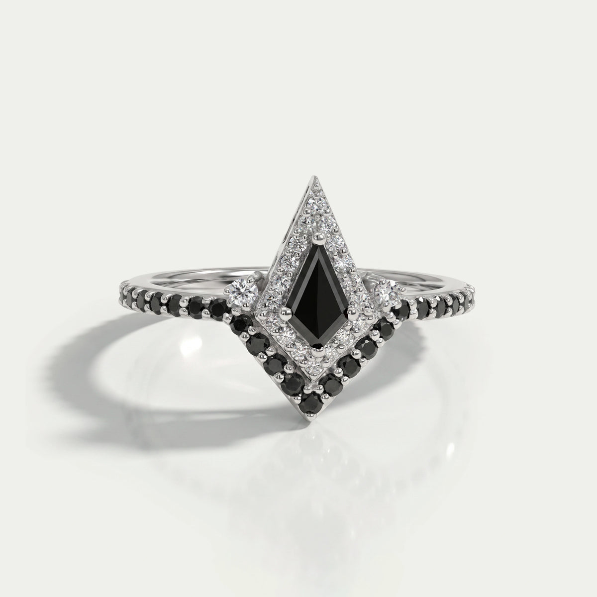 Black kite Cut Halo Curved Wedding Ring Rings