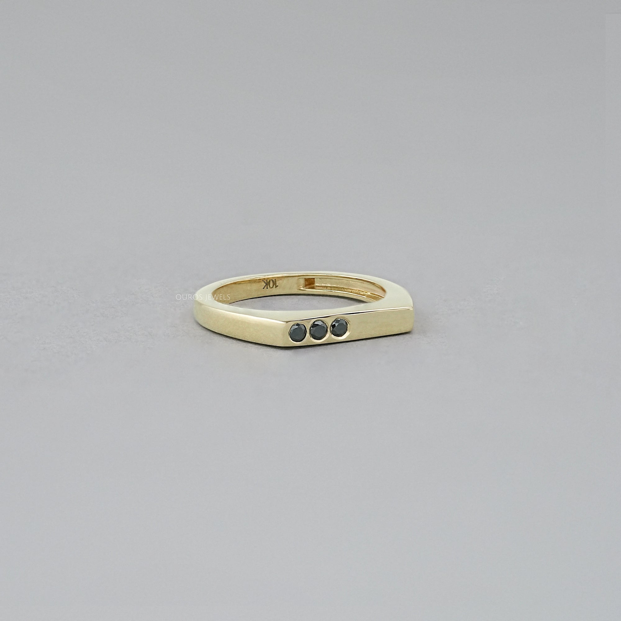 Black Round Diamond Flush Set Signet Ring