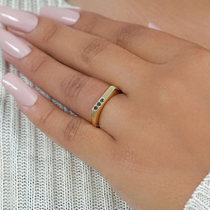 Black Round Diamond Flush Set Signet Ring