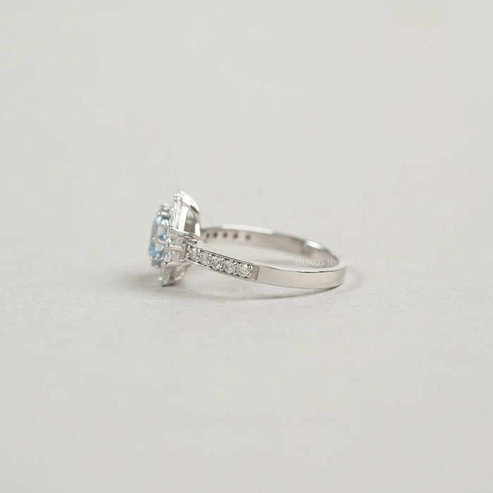 Fancy Blue Asscher Cut Halo With Accent Lab Diamond Ring Rings