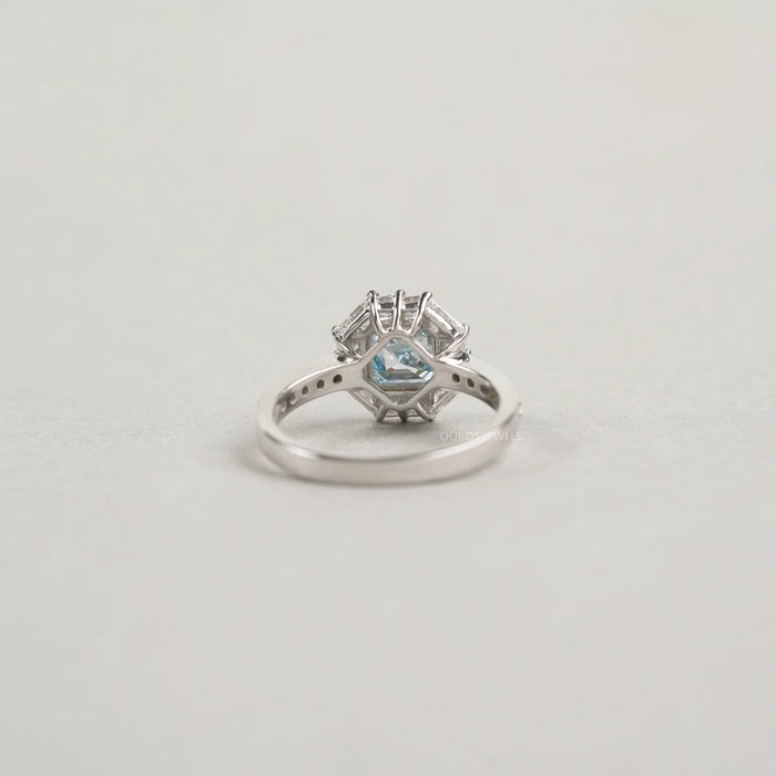 Fancy Blue Asscher Cut Halo With Accent Lab Diamond Ring Rings