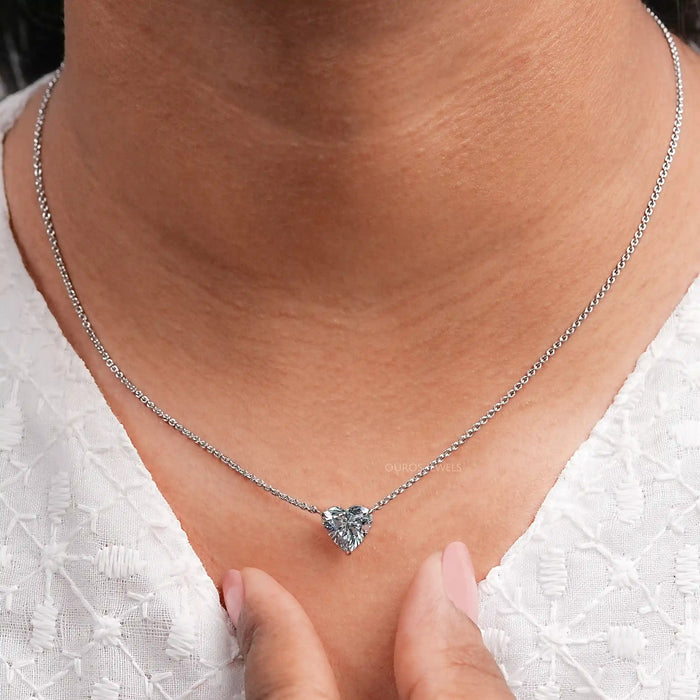 Blue Heart Cut Lab Grown Diamond Solitaire Pendant Necklaces