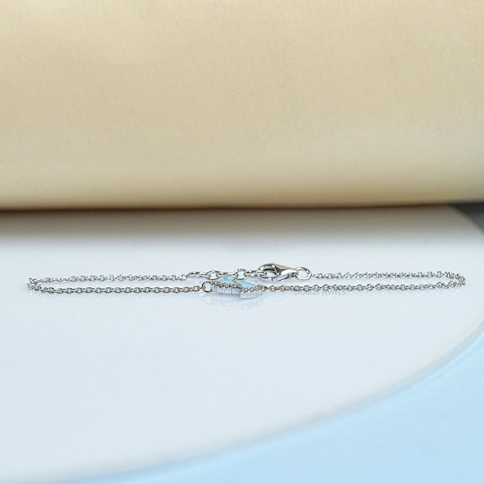 Enamel Blue Baby Foot Print Round Diamond Anklet