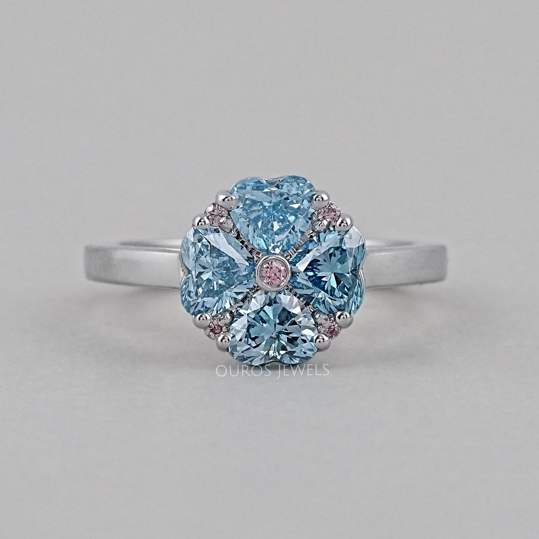 Blue Heart Cut Lab Diamond Flower Ring Ring