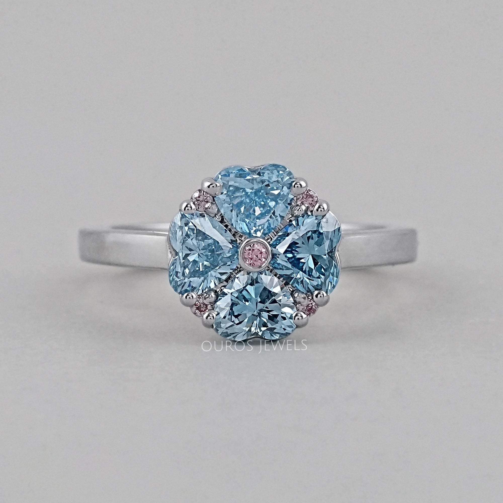 Blue Heart Cut Lab Diamond Flower Ring Ring