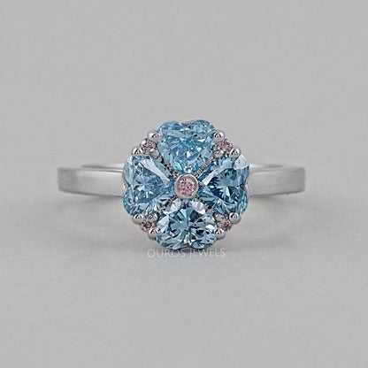 Blue Heart Cut Lab Diamond Flower Ring Ring