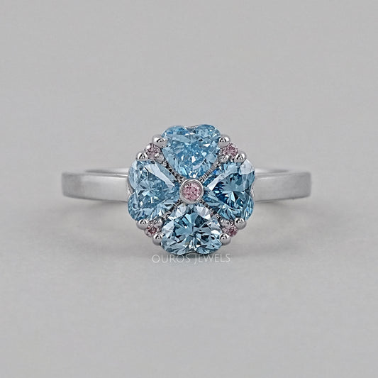 Blue Heart Cut Lab Diamond Flower Ring Ring