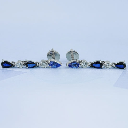 Blue Pear Cut Gemstone Drop Dangle Earrings