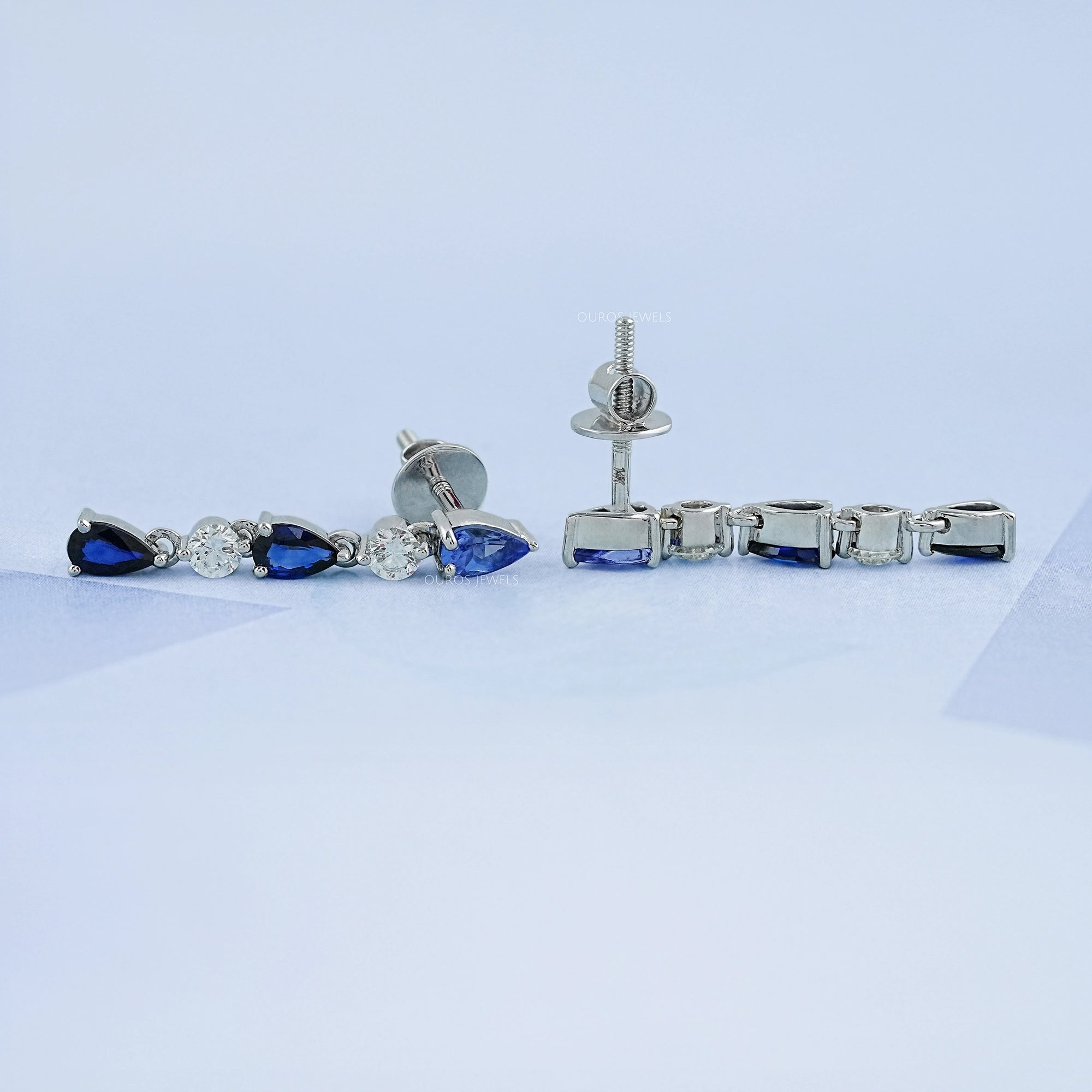 Blue Pear Cut Gemstone Drop Dangle Earrings