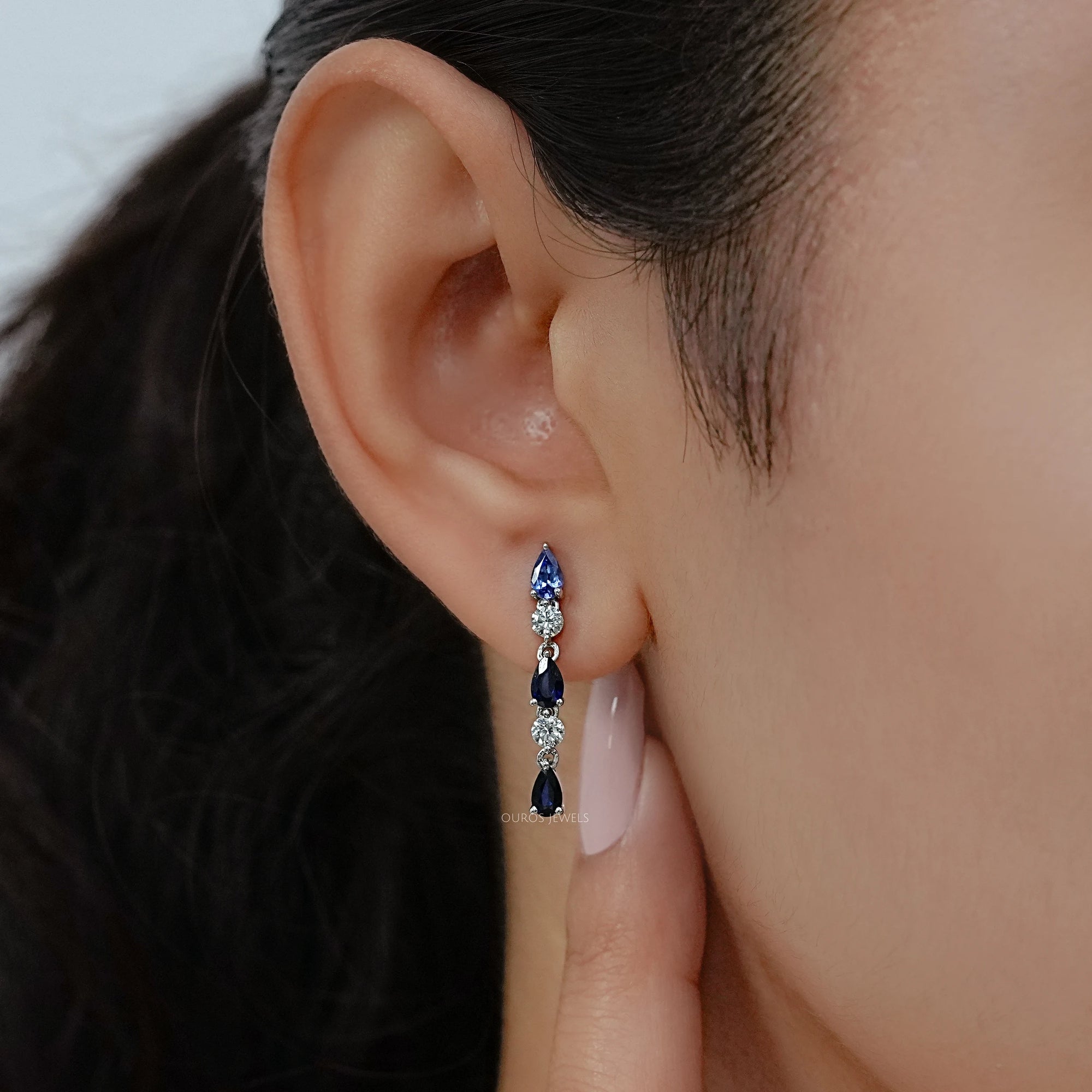 Blue Pear Cut Gemstone Drop Dangle Earrings