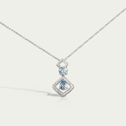 Blue Pear Diamond Halo Floating Pendant Necklaces