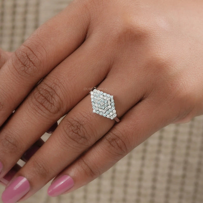 Fancy Blue Round Cut Cluster Lab Diamond Engagement Ring Rings