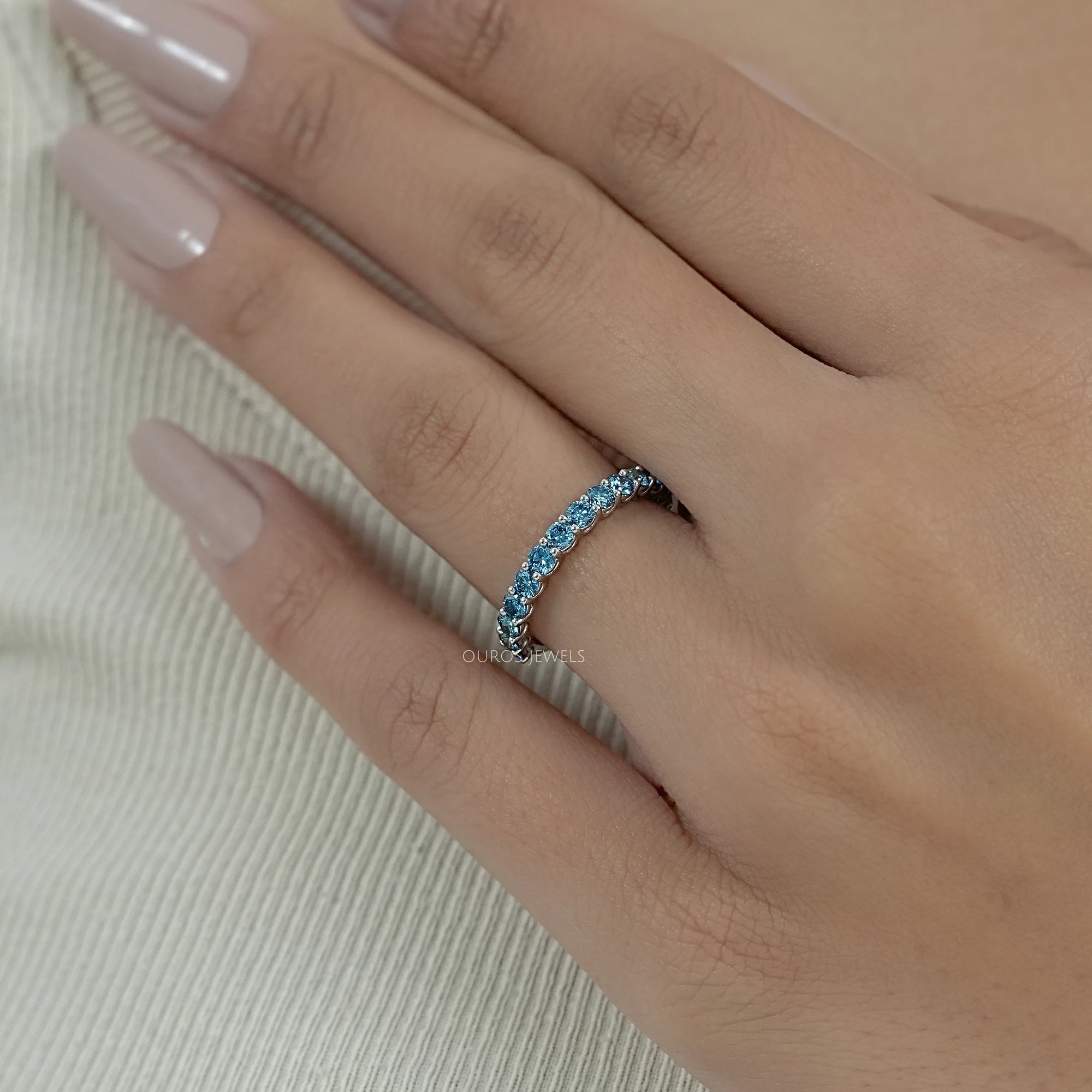 Pink And Blue Round Lab Diamond Eternity Band