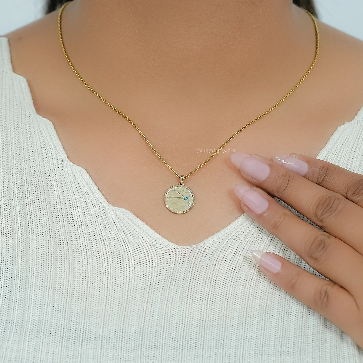 Aries Zodiac Blue Topaz Gemstone Pendant