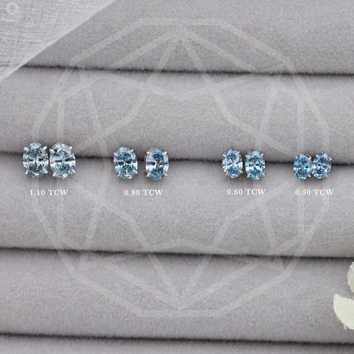Blue Oval  Cut Lab Diamond  Stud  Earrings