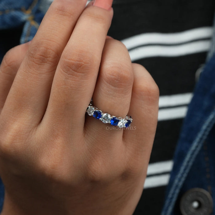 Oval Sapphire Wedding Ring Set Rose Gold Sapphire Diamond Engagement R –  PENFINE