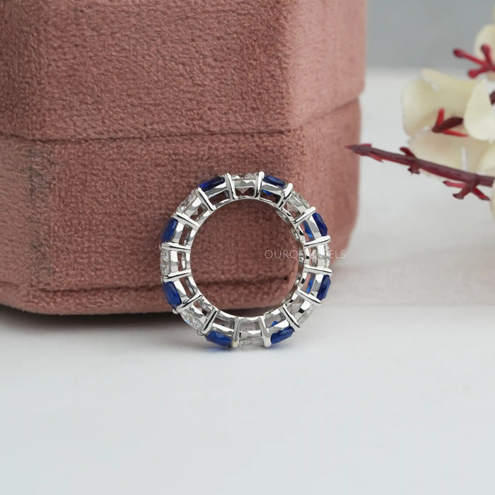 [Blue Sapphire and Round Diamond Wedding Band]-[Ouros Jewels]