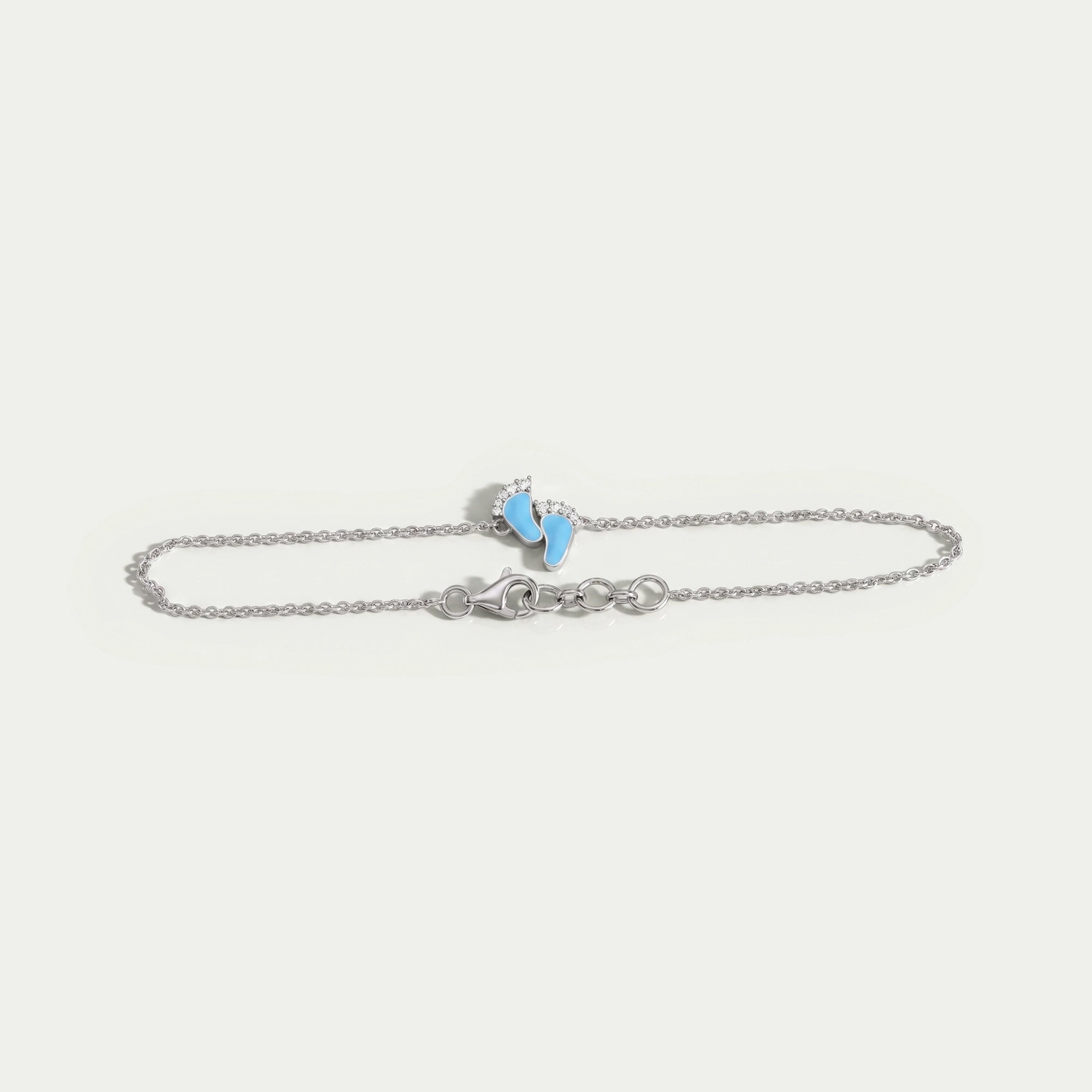 Enamel Blue Baby Foot Print Round Diamond Anklet