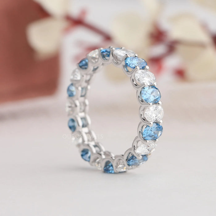 [Full Eternity Blue Colored Wedding Band]-[Ouros Jewels]