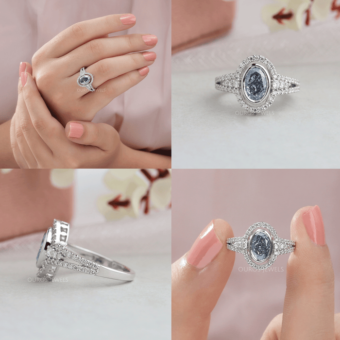 [Blue Oval Halo Ring]-[Ouros Jewels]