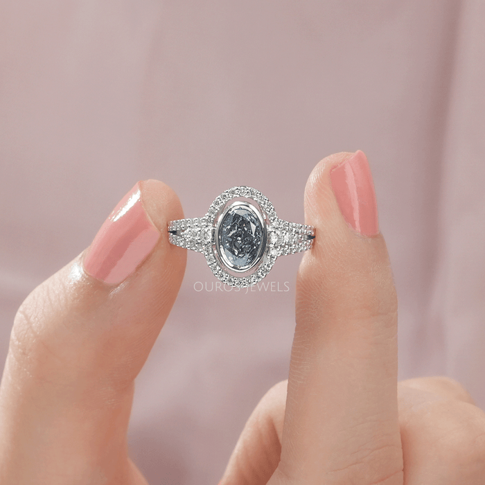 [Blue Oval Halo Ring]-Ouros Jewels