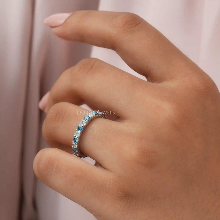Blue Round Diamond Ring]-[Ouros Jewels]