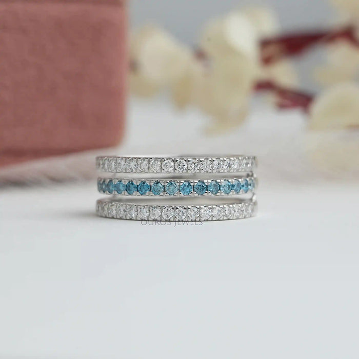 [Blue Round Lab Diamond Wedding Ring]-[Ouros Jewels]