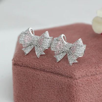 Bow Shape Round Cut cluster Diamond Stud Earrings Earring